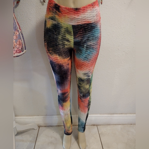 Honey comb tie dye rouched scrunched tik tok leggings - Picture 1 of 6